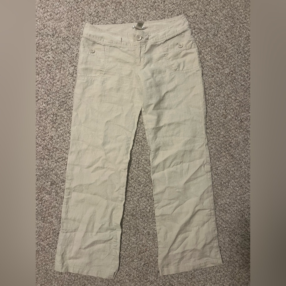 100% Linen Charlotte Russe Y2K Khaki Low Rise Convertible Pants Size 3